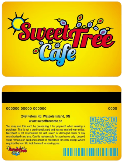 Sweet Tree Cafe gift card — front and back